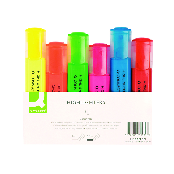 Q CONNECT SQ HIGHLIGHTERS AST PK6