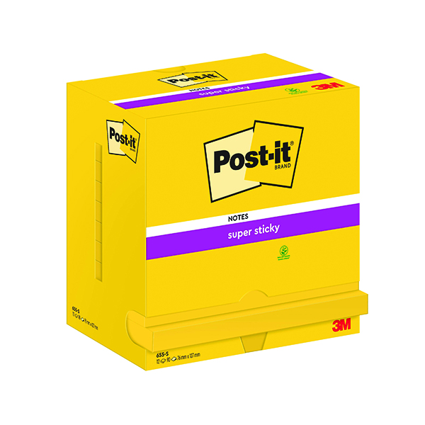 POST-IT S/STICK 76X127 90S UYLW PK12