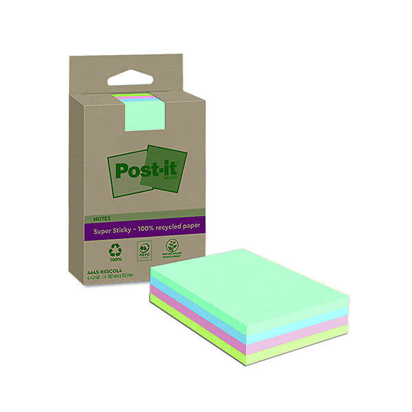 POST-IT SS RECY NOTES 102X152 AST P4