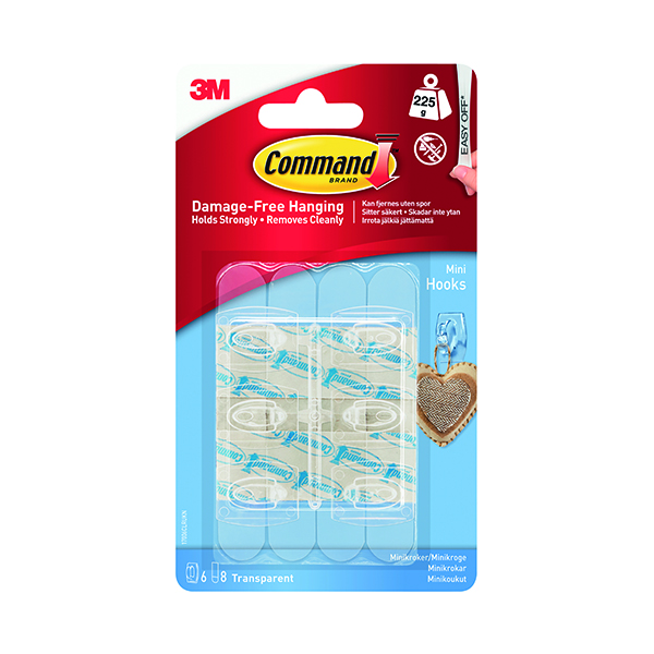 3M COMMAND MINI CLR HOOKS/CLEAR STPS