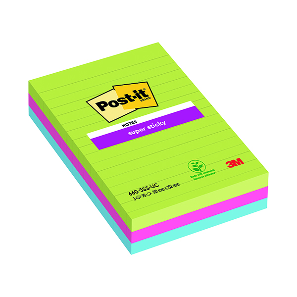 POST-IT S/STICKY RULED 101X152MM PK3