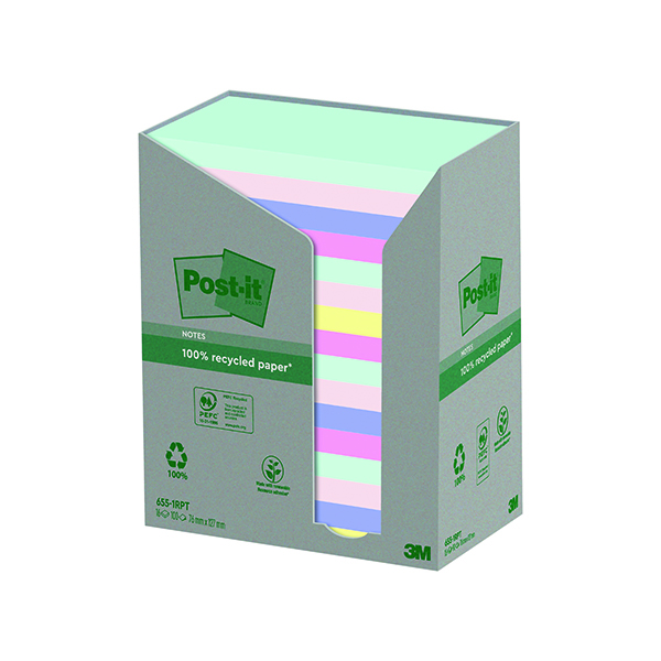 Post-it Recyc Ass 76x127mm x100 Pk16