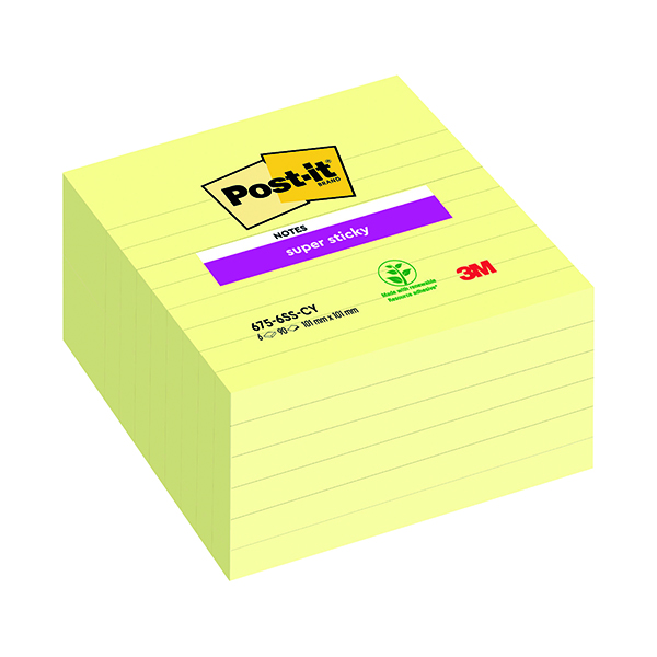 POSTIT NOTES YLW LINED 101X101 P6