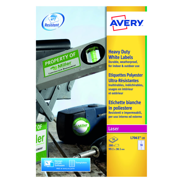 AVERY HVY DUTY LBLS WHT 14L/SH BX 20