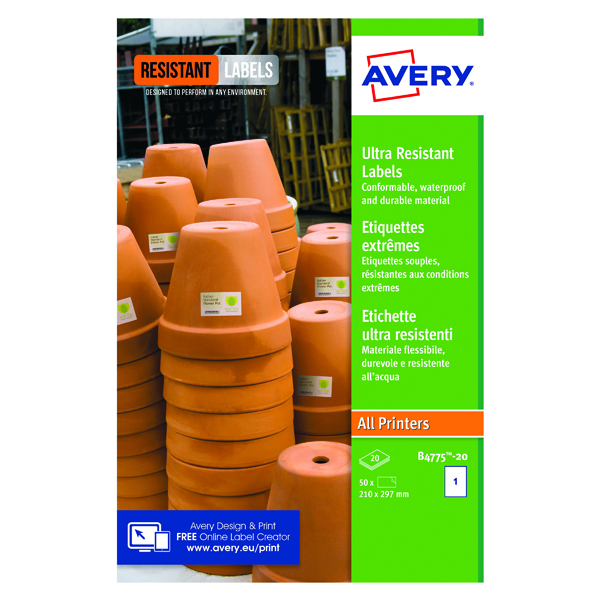 AVERY UL RES LABELS 210X297MM PK20