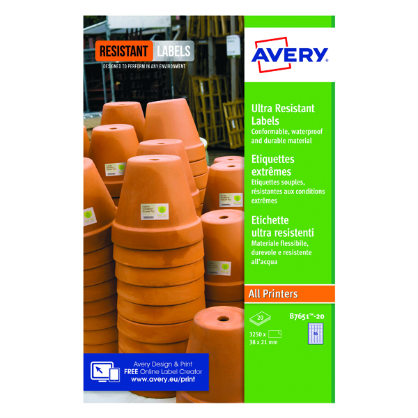 AVERY UL RES LABELS 38X21MM PK1300
