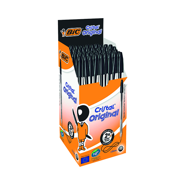 BIC CRISTAL BPOINT PEN MED BLK PK50