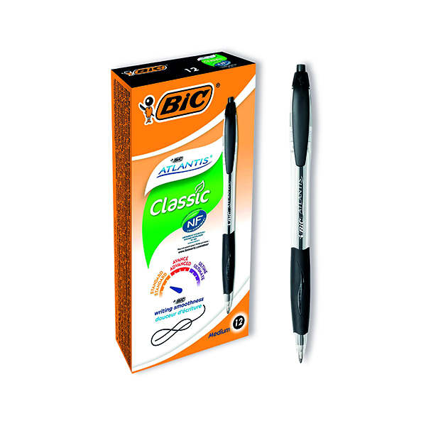 BIC RETRACTABLE BALL PEN BLACK BX 12