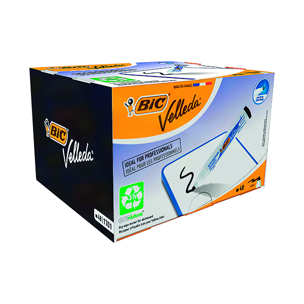 BIC VELLEDA MARKER 1701 BLACK PK48