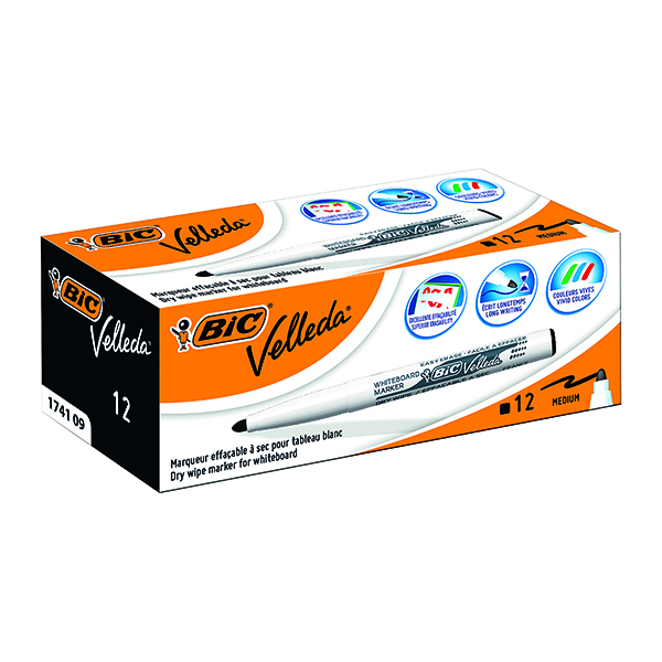 BIC VELLEDA MARKERS 1741 BLK PK12