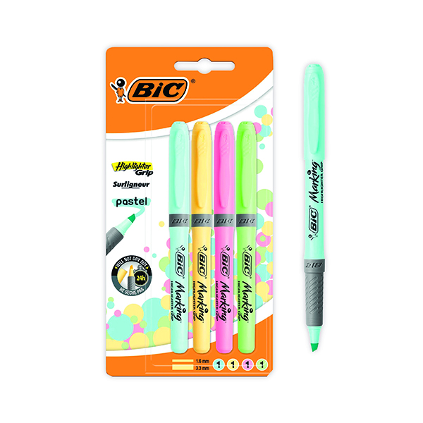 BIC HIGHLIGHTER GRIP PASTEL ASTD P4