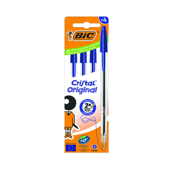 BIC CRISTAL BALL PEN MED BLU PK4