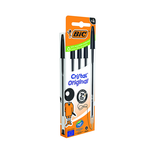 BIC CRISTAL BALL PEN MED BLK PK4