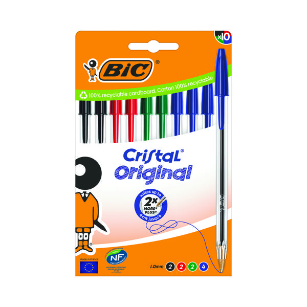 BIC CRISTAL BALL PEN MED AST PK10