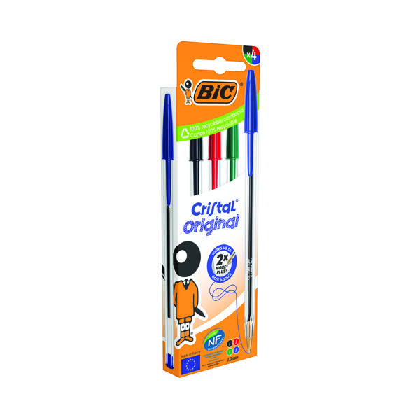 BIC CRISTAL BALL PEN MED AST PK4