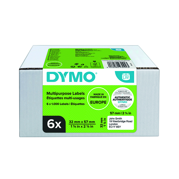 DYMO MULTIPURP LABELS 32MMX57MM PK6