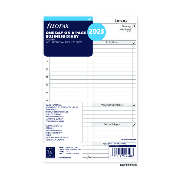 FILOFAX REFILL DAY PER PAGE A5 2025