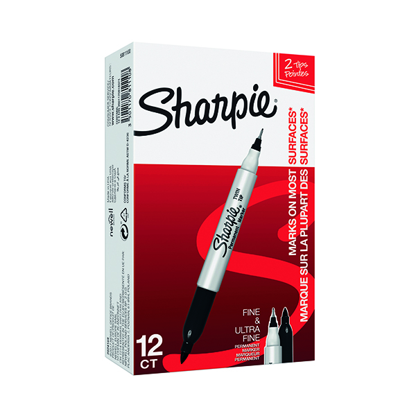 SHARPIE PERM TWIN TIP MARKER BLK P12