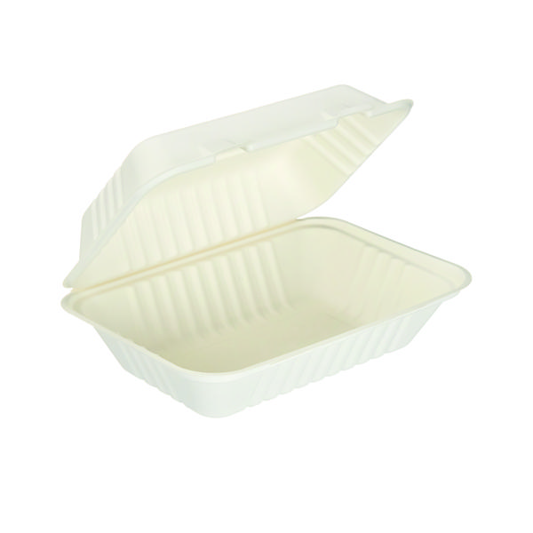 BAGASSE CLAMSHELL LARGE 9X6IN PK250