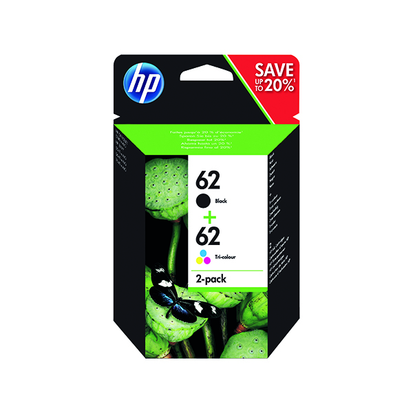 HP 62 INK CARTS 2-PKBLK/TRI COL CMY