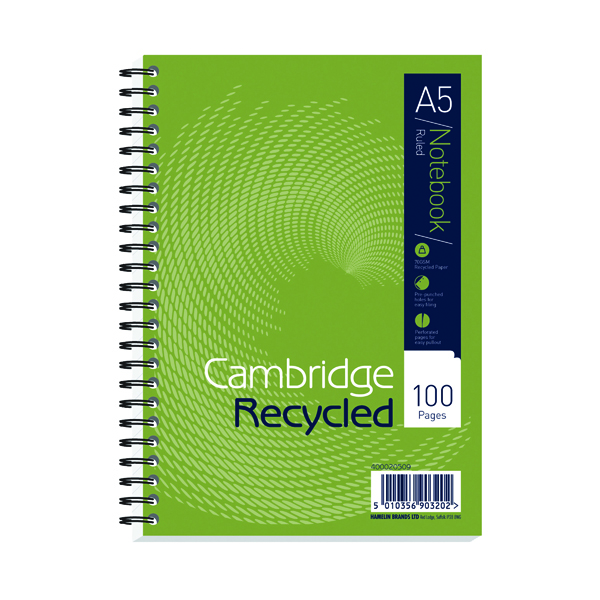 CAMBRIDGE RECYCLED NOTEBOOK A5 PK5