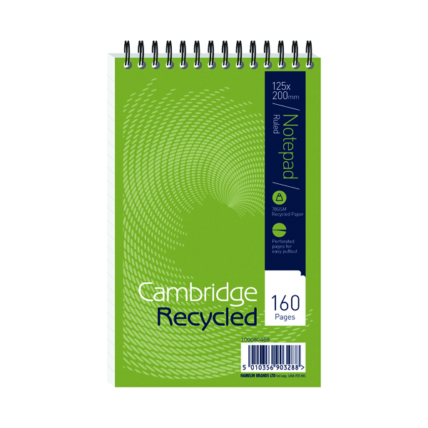 RECYCLED SPIRAL NOTEPAD 125X200 PK10