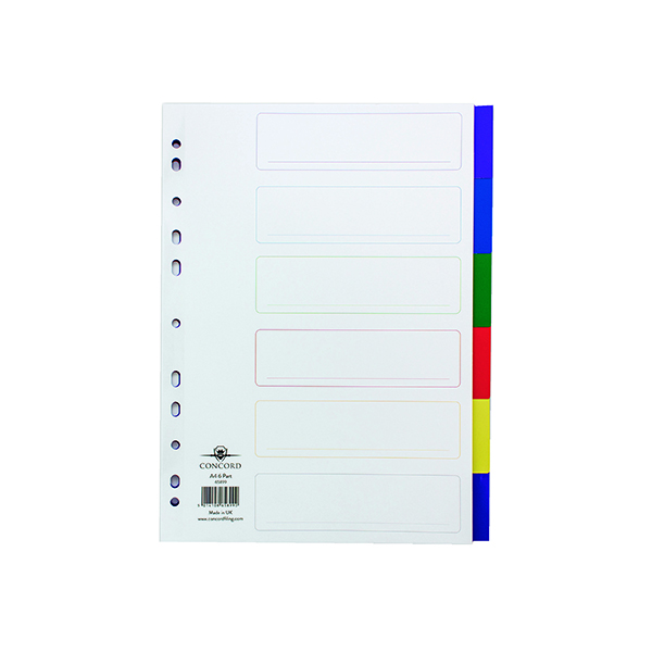 CONCORD 6 PART DIVIDER COLOURED TABS