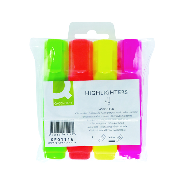 Q-CONNECT HIGHLIGHTER PEN AST PACK-4