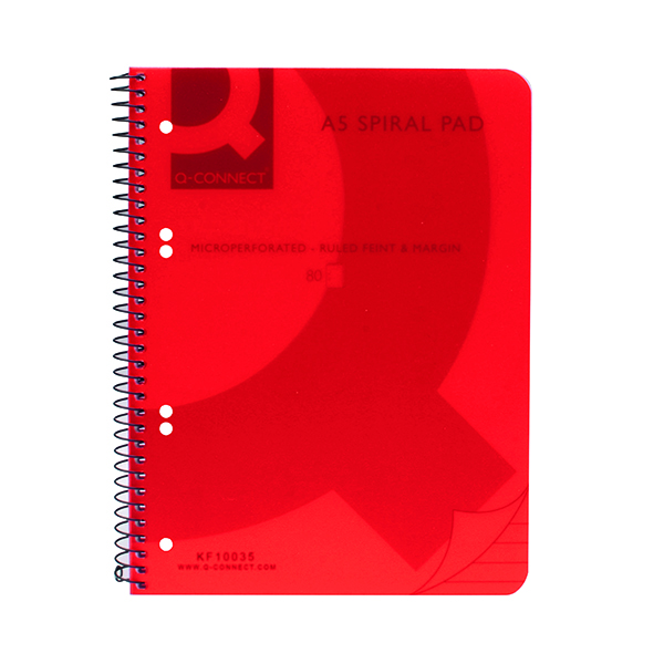 Q-CONNECT PP SPIRAL PAD A5 RED PK5