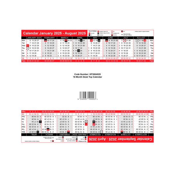 Q-CONNECT 16 MONTH DSK CALENDAR 2025