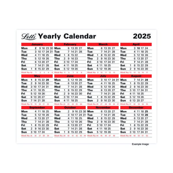 LETTS YEARLY CALENDAR 2025