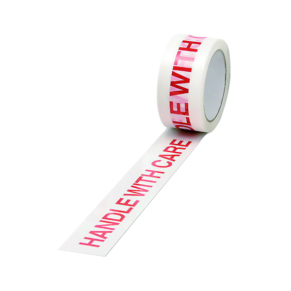 PRINTED TAPE HANDLE W/CARE WHT/RD P6