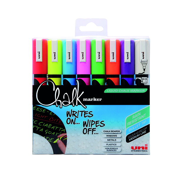 UNI CHALK MARKERS MEDIUM AST PK8