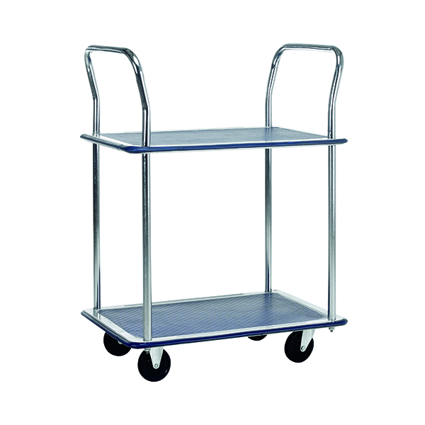 BARTON 2 SHELF TROLLEY SILVER/BLUE