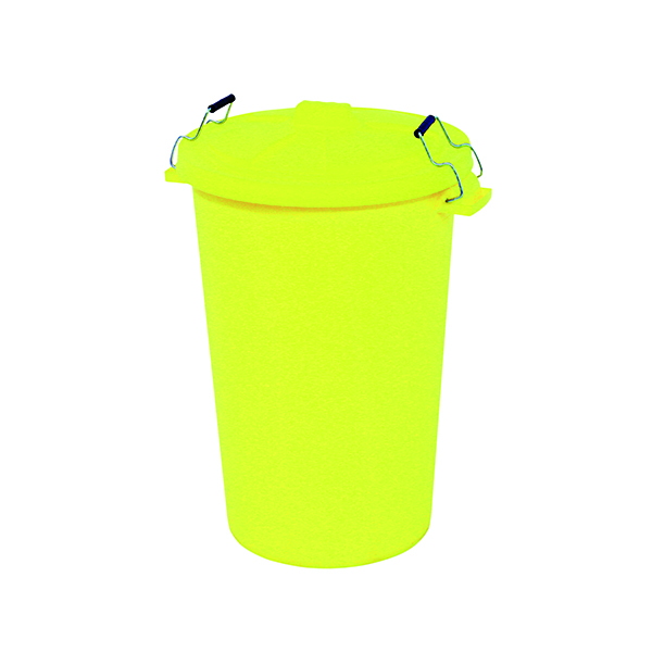 DUSTBIN WITH CLIP ON LID YELLOW 90L