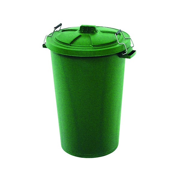DUSTBIN WITH CLIP ON LID GREEN 90L
