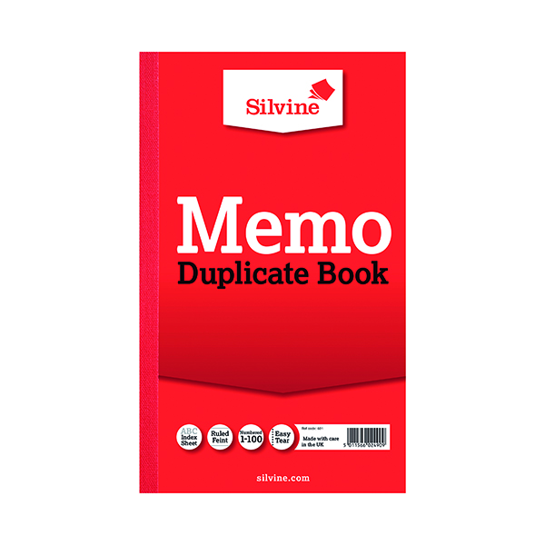 SILVINE DUPL BOOK MEMO RULED 601 PK6