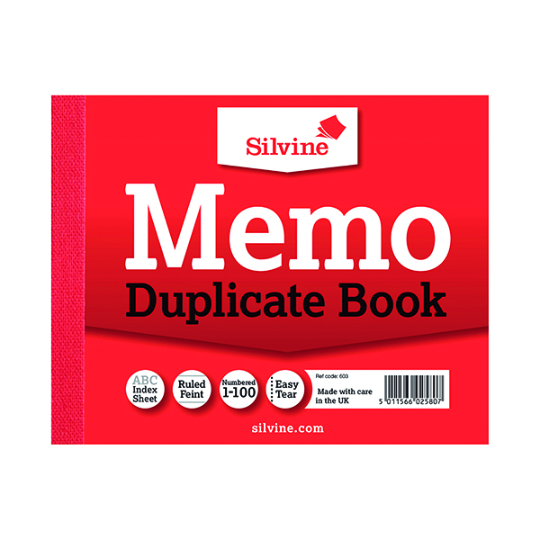 SILVINE DUPLICATE MEMO BOOK 603 PK12