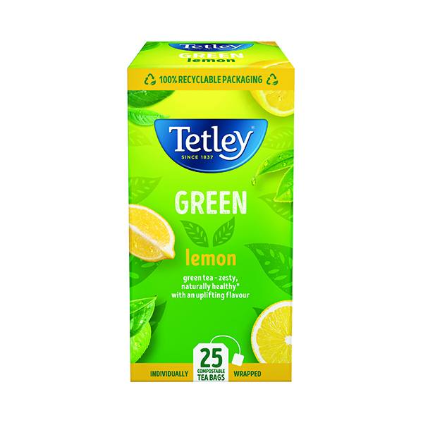 TETLEY GREEN TEA W/LEMON TEABAG PK25