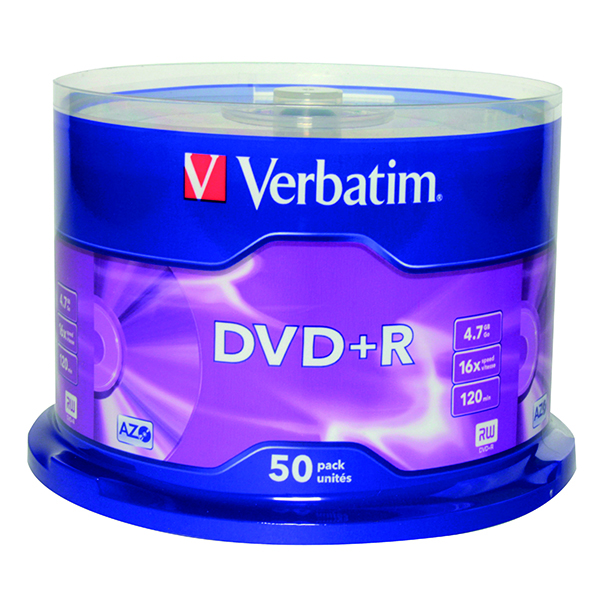 VERBATIM DVD+R 4.7GB SPINDL OF 50