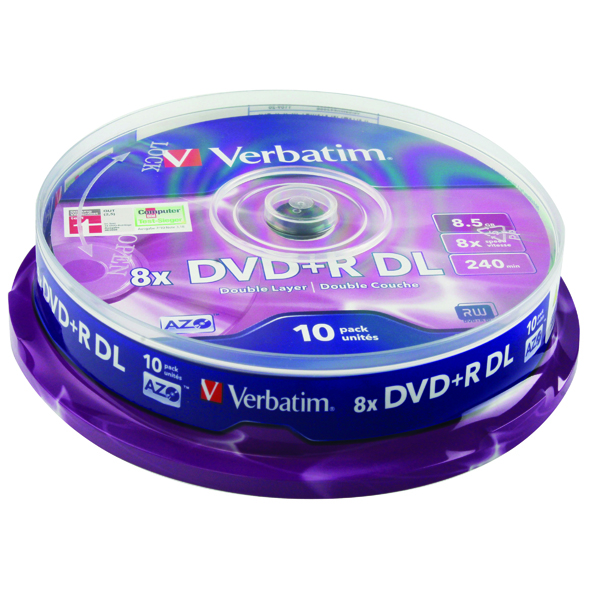VERBATIM DVD+R 8X DBL LYR SLVR PK10