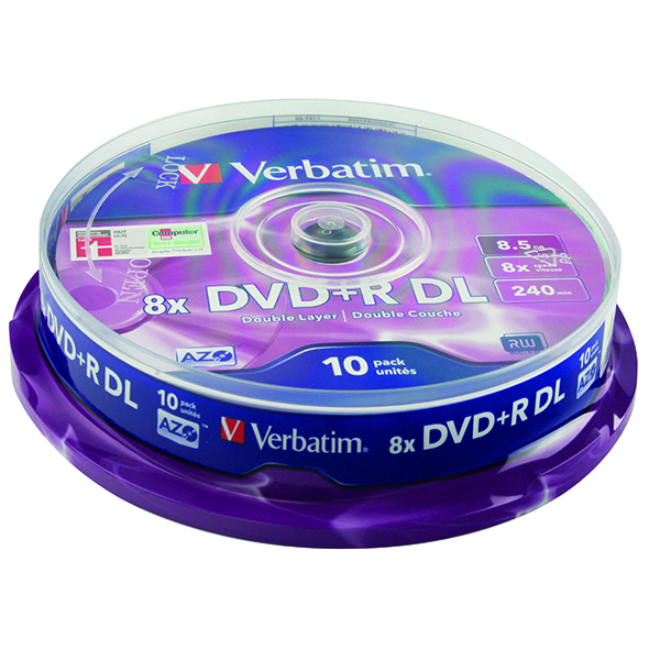 VERBATIM DVD+R 8X DBL LYR SLVR PK10