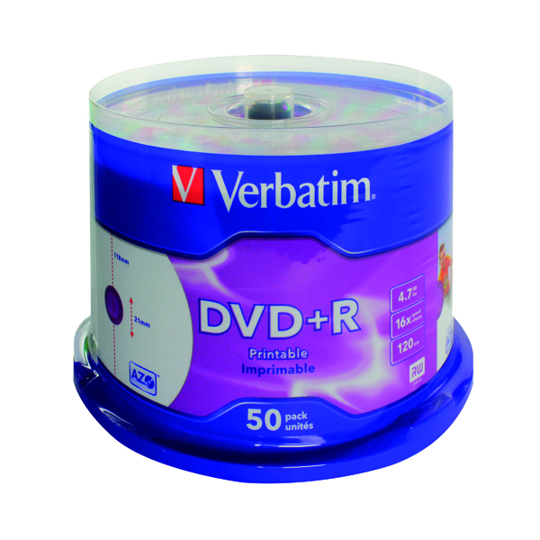 VERBATIM DVD+R 16X 4.7GB SPINDLE 50