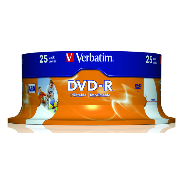 VERBATIM DVD-R 16X W PRNTBLE ID 25PK