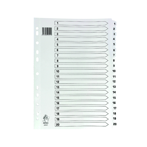 WHITE A4 1-20 MYLAR INDEX DIVIDERS